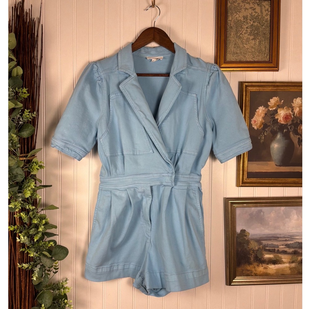day + moon Romper Womens Small Blue Excellent Short Sleeve Surplice Utility
